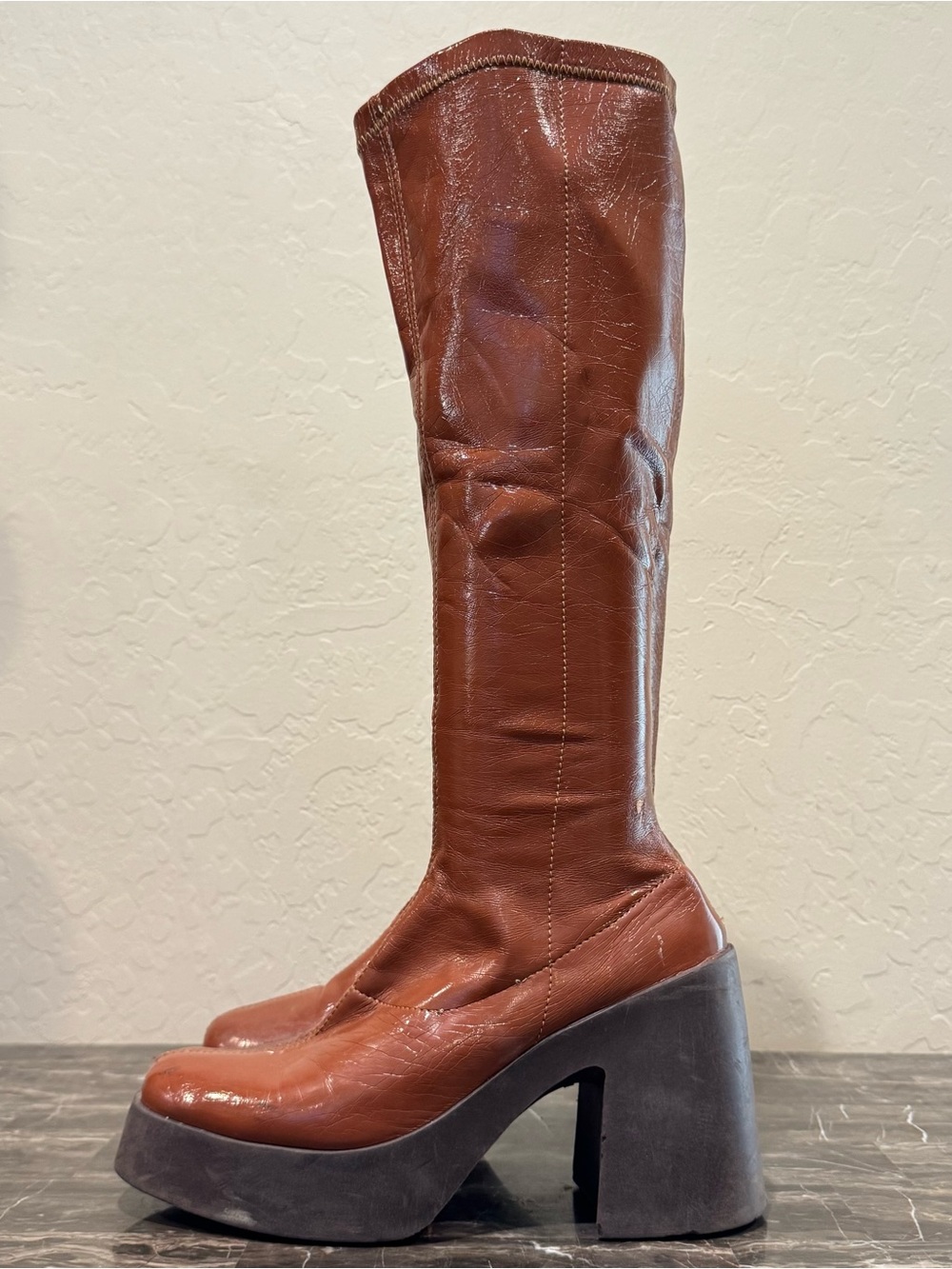 ASOS Brown Patent Finish Faux Leather Go-Go Boots